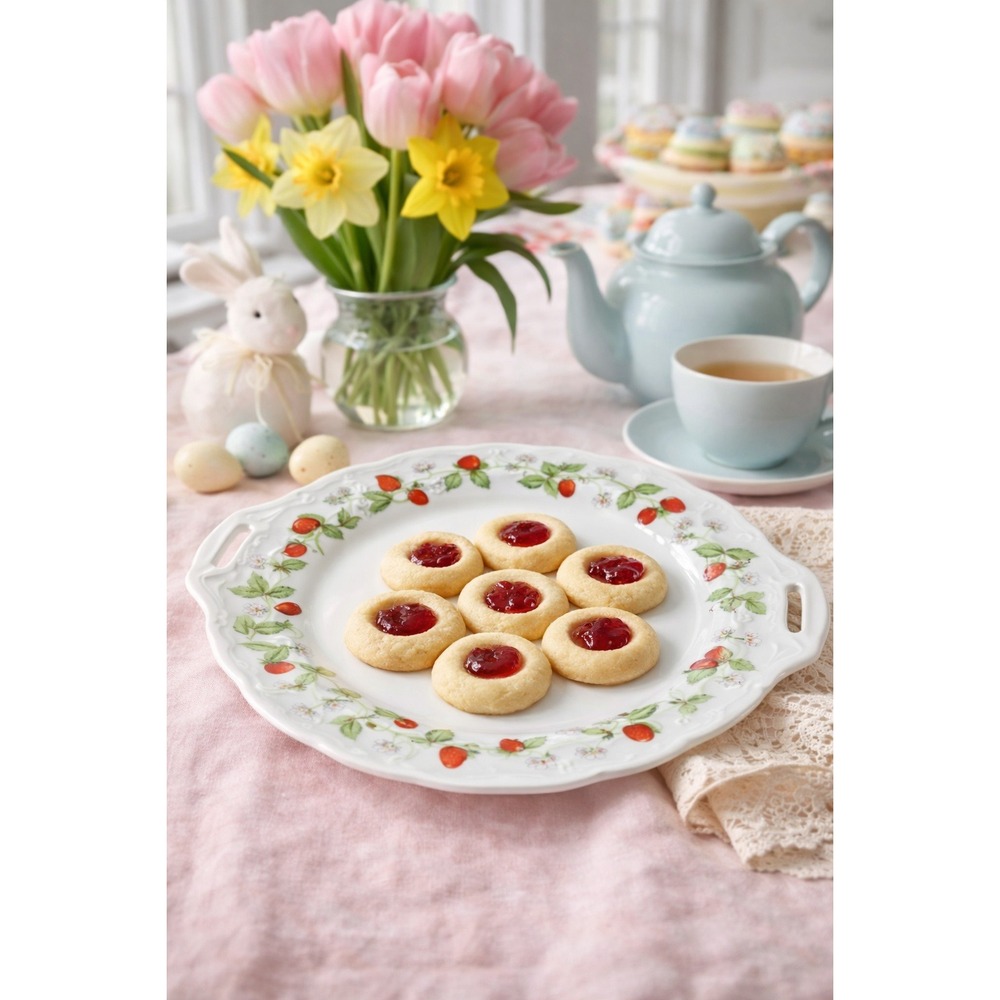 Bernardaud Limoges Fraises Strawberry Handled Cake Plate French Porcelain - Picture 3 of 13